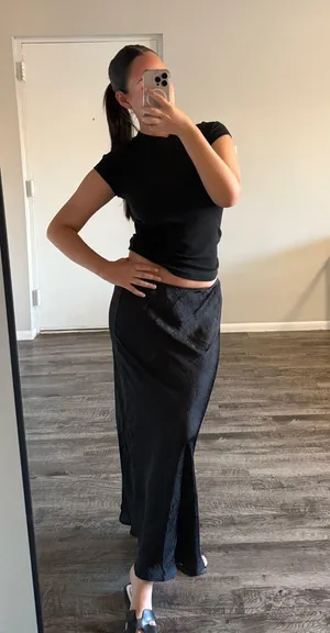 Crinkled Satin Maxi Skirt thumbnail 1