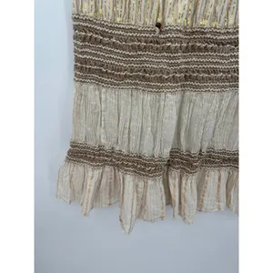 NAOO Womens Boho Maxi Skirt Size L Cream Shimmer Tiered Gypsy Hippie‎ Earthy thumbnail 3