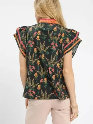 Umgee Mix Floral‎ Print Blouse with Contrast Trim thumbnail 3