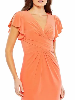 Mac Duggal Flutter Sleeve V-Neck Coral Sheath Dress Size 4 NWT thumbnail 2