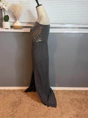 Express Strapless Black Evening Dress with Gold Beaded Bodice thumbnail 4
