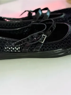 Converse Black Woven Mary Jane Flats with Patent Straps thumbnail 2