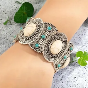 Bohemian Retro Style Silver Color Elastic‎ Women's Turquoise Bracelet thumbnail 4