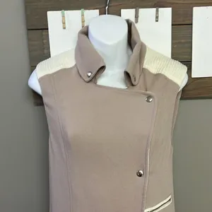 Wilfred Mauve Cream Sleeveless Classic Snap Up Zipper Accents Tunic Vest- XXS thumbnail 3
