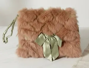 Wills River Co Faux Fur Bow Clutch Wristlet Bag Pink Green Coquette Size OS thumbnail 1