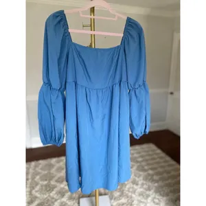 Exlura Square Neck Mini Dress Coquette Puff Sleeve Romantic Boho Babydoll Luxe L thumbnail 2