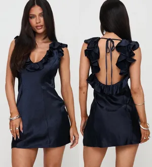 NWOT Princess Polly Butacup Frill Mini Dress Navy thumbnail 2