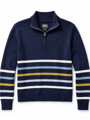 Eddie Bauer Women’s Small 100% Cotton Striped Quarter Zip Sweater Navy thumbnail 2