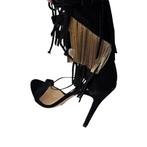 NEW Schutz Fringe Suede Stiletto Sandal Metal and Suede Fringe Black Size 9.5 thumbnail 14