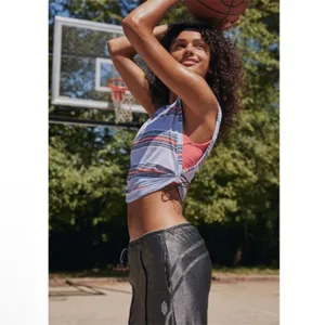 NWT Free People Movement Tempo Sport Mode Muscle Tee Small Wave Stripe Steel thumbnail 3