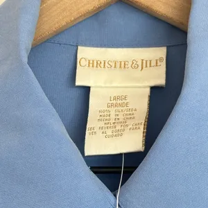 Vintage 100% Silk Short Sleeve Camp Shirt Christie & Jill Blouse Coastal Granny thumbnail 8