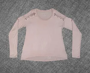 Aeropostale Blush Pink Lace-Up Shoulder Long Sleeve Top Medium thumbnail 1