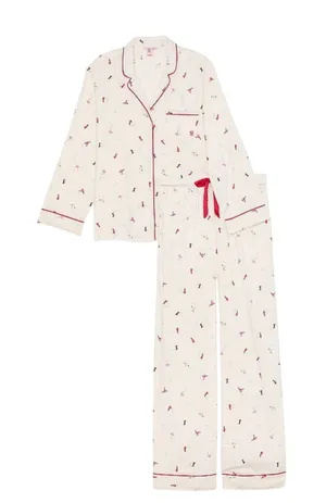 Victoria's Secret Pajama Set Women's Long Sleeve Pants Ski Print Red Trim XL thumbnail 1