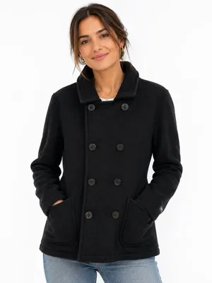 OBEY Propaganda Women’s Small Black Double Breasted Knit Peacoat Jacket thumbnail 1