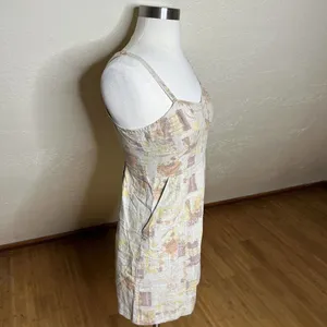 Urban Outfitters Mini Dress Womens Small Neutral Linen Sweet On You Paris Prints thumbnail 7
