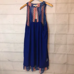 Umgee boho sleeveless striped Aztec print lace back keyhole flowy mini dress thumbnail 6