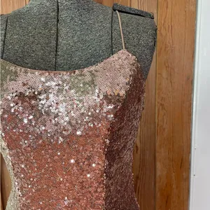 NWT Lulus Gold Sequin Bodycon Mini Dress Spaghetti Strap Party Night Out~S 💚🍄 thumbnail 4