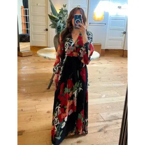 Farm Rio x Anthropologie Long Sleeve V Neck Floral Maxi Dress Balloon Sleeve S thumbnail 4