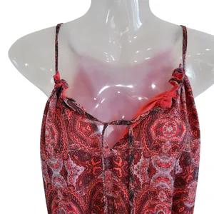 Lucky Brand Paisley Chiffon Overlay Hi Low Tassel Belted Red Size Medium thumbnail 4