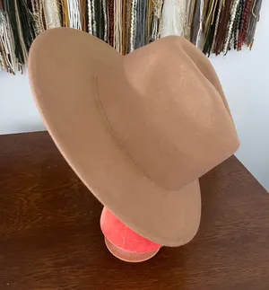 Wide Brim Felt Fedora Hat in Camel Tan thumbnail 1