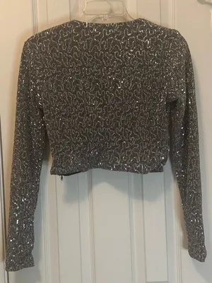 Zara Metallic Silver Twist-Front Long-Sleeve Crop Top thumbnail 8