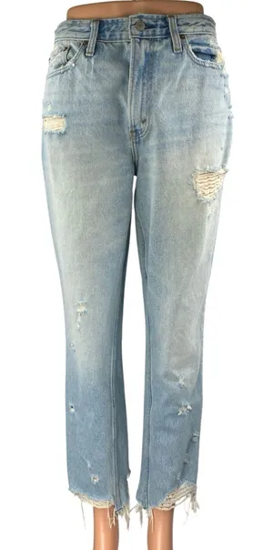 Abercrombie & Fitch Blue High Rise Distressed Frayed Hem Straight Denim Jeans 27 thumbnail 1