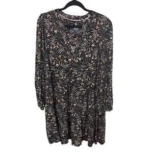 Maeve Anthropologie Amber Tiered Tunic Dress Black Floral Size XL Long Sleeve thumbnail 2