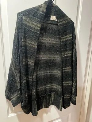 Trina Turk Black Open-Front Cardigan with Gold Stripes thumbnail 4