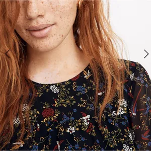 Madewell Sheer-Sleeve Ruffle Peplum Top Blouse in Black Finch Floral‎ Size Large thumbnail 4