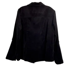 Coldwater Creek Black Faux Suede Button Front Jacket XL 16 Roll Tab Sleeve‎ thumbnail 3