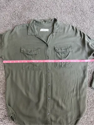 Abercrombie & Fitch Olive Green Oversized Utility Button Down Shirt M thumbnail 6