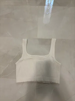 Ribbed Scoop Neck Crop Tank Top - Cream thumbnail 2