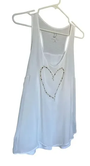 NWT NY&C Sleeveless Racerback Blouse Ivory XL Bling Heart Design Lightweight Su thumbnail 1