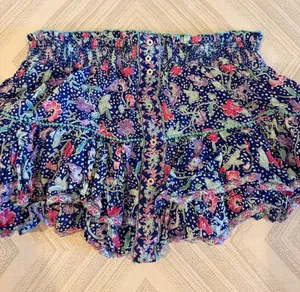 Poupette St Barth Navy Floral Ruffle Mini Skirt Small Medium Mini Pom Poms thumbnail 1