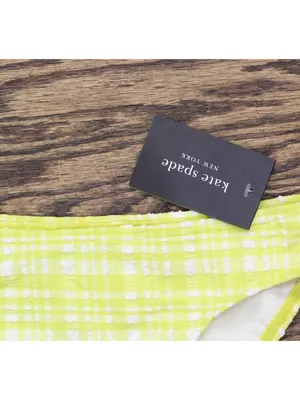 NWT Kate Spade Plaid High Cut Bikini Bottom S9D533 Nappa Cabbage Green Muti XS thumbnail 6