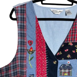 Vintage Victoria Jones Patchwork Embroidered‎ Quilted Teacher Vest Cottagecore thumbnail 4