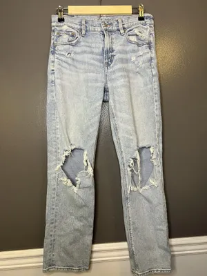 American Eagle Outfitters Super High Rise Straight Jeans Womens 4 Distressed thumbnail 2
