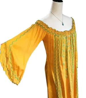 Poupette St. Barth Yellow Embroidered Off Shoulder‎ Smocked Resort Mini Dress thumbnail 1