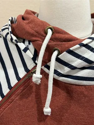 Vanilla Bay Rust Orange Double-hood Navy Striped Sweatshirt Size Large thumbnail 3