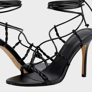 NEW Marc Fisher LTD Bea Twisted Lace-Up Stiletto Heel Sandals Black Size 7.5 thumbnail 2