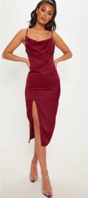 PrettyLittleThing Burgundy Slip Dress NWT thumbnail 1