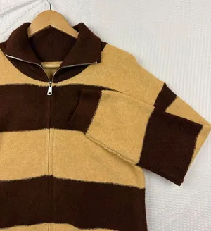 Cicy Bell Striped Full Zip Sweater Women S Yellow Brown Colorblock Knit thumbnail 1