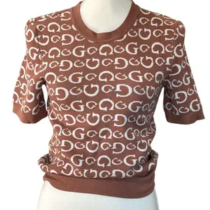 Guess Brown and White Logo Short Sleeve Top NWOT size L thumbnail 1