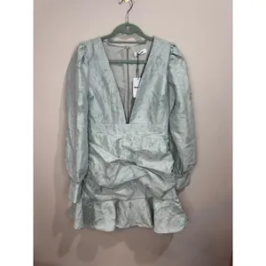 Showpo NWT Baxia Textured Balloon Sleeve Mini Dress sz 8 Silver Blue thumbnail 2