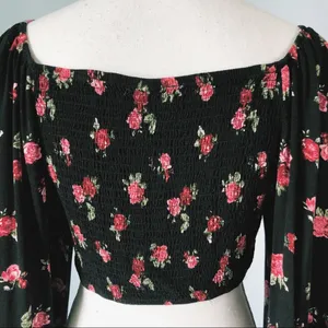 WILD FABLE | Black Y2K Floral Smocked Crop Top Sz L thumbnail 5