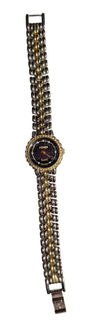 Vtg 1990s Fendi Two Tone Bracelet Faceted Crystal Quartz Watch Not Running thumbnail 1
