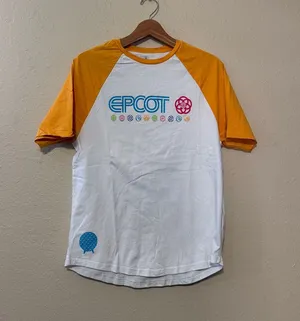 Disney Epcot Center Baseball Tee Shirt Yellow White Raglan Size Large thumbnail 1