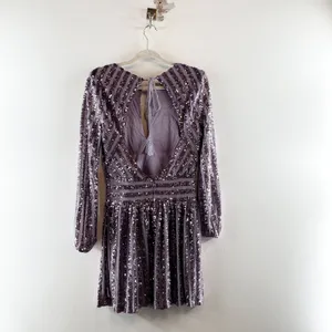 Anthropologie Open Back Long Sleeve Sequin Mini Dress Lilac Purple 4 thumbnail 5