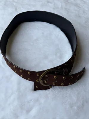 No Boundaries Y2K Brown Studded Double Ring Buckle Boho Western Grunge Wide Belt thumbnail 2