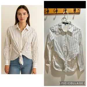 Anthropologie Eva Franco NWT Small Women Striped Front Tie Button Down Shirt thumbnail 2
